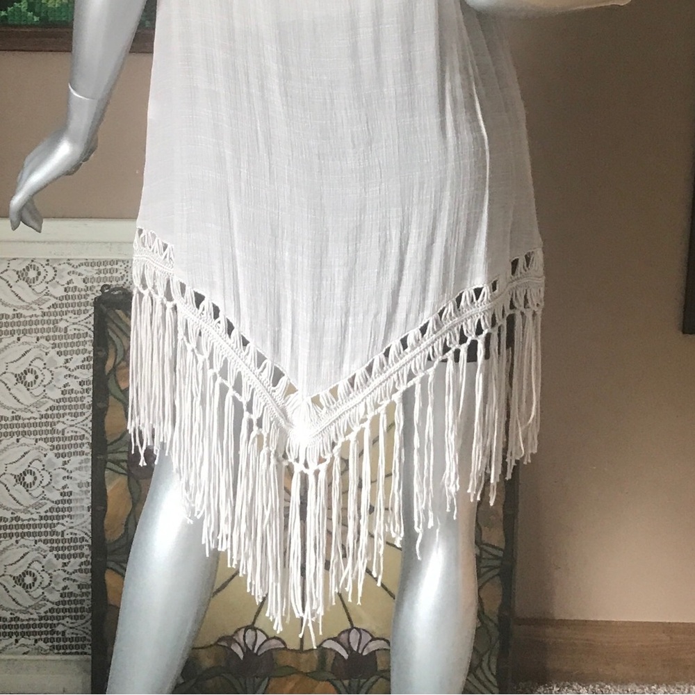 Small Medium Women’s Open Front Crochet Tie Waist Cardigan Vest Taupe Flowing - Picture 12 of 15